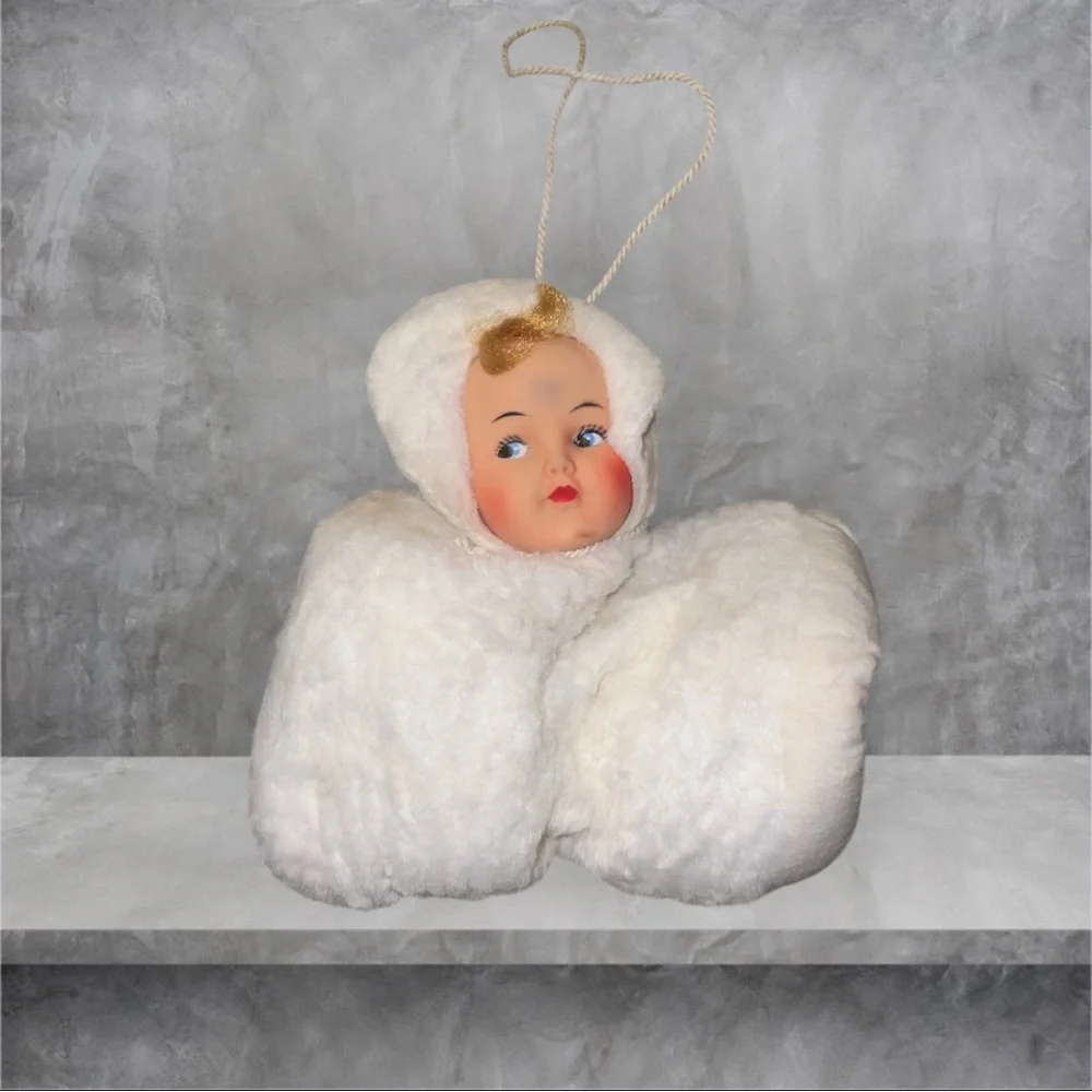 Vintage 1950s Vintage Rubber Face Doll Plush Muff Hand Warmer
